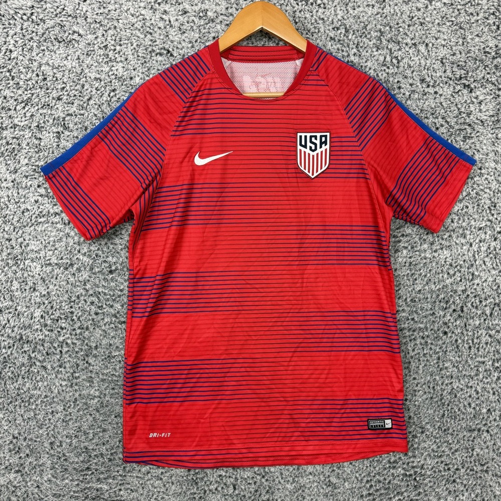 USA National Team Soccer Jersey Mens Large Red Nike Dri-FIT Shirt USMNT L